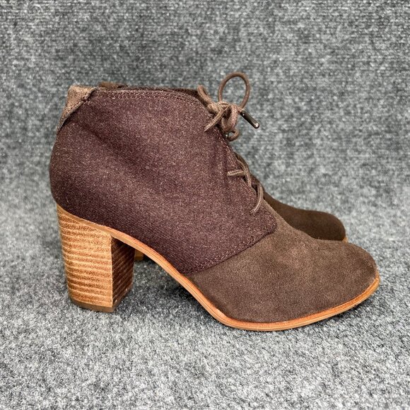 Toms Ankle Boots Women's Size 6.5 Brown Suede Lace Up Classic Ankle Booties - Picture 1 of 12